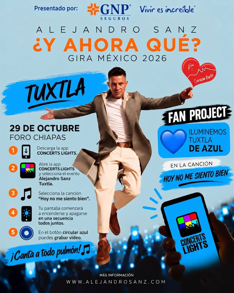 Fan project Alejandro Sanz Tuxtla — iluminemos Tuxtla de azul eléctrico